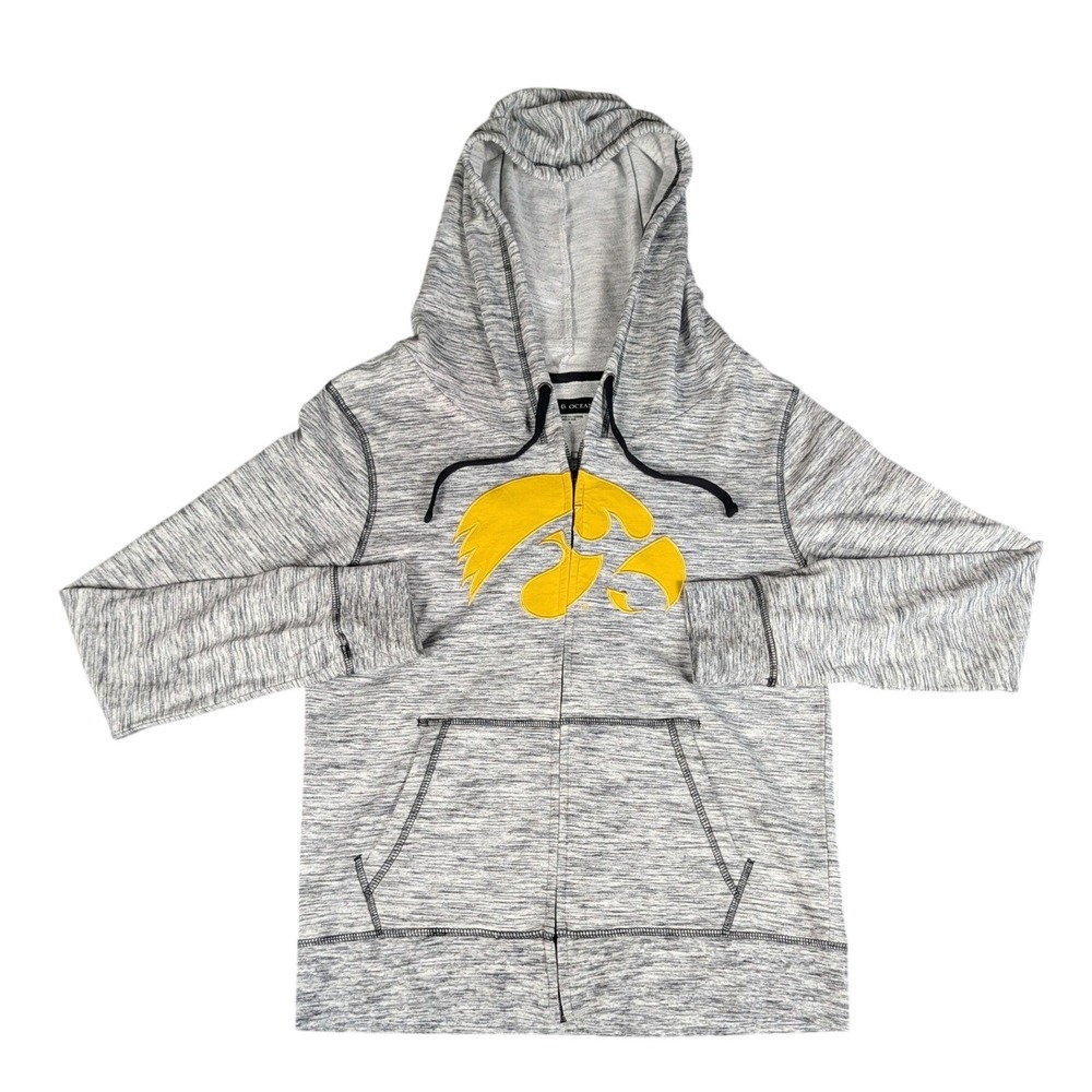 Iowa Hawkeyes 5th & Ocean Full Zip Hoodie Space Dye Heather Grey Logo